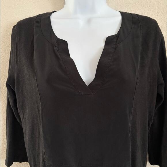 Sandro Linen Silk Black 3/4 Sleeve Top Sz 2 - Picture 2 of 7